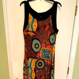 Light weight brown pattern sleeveless MIDI dress